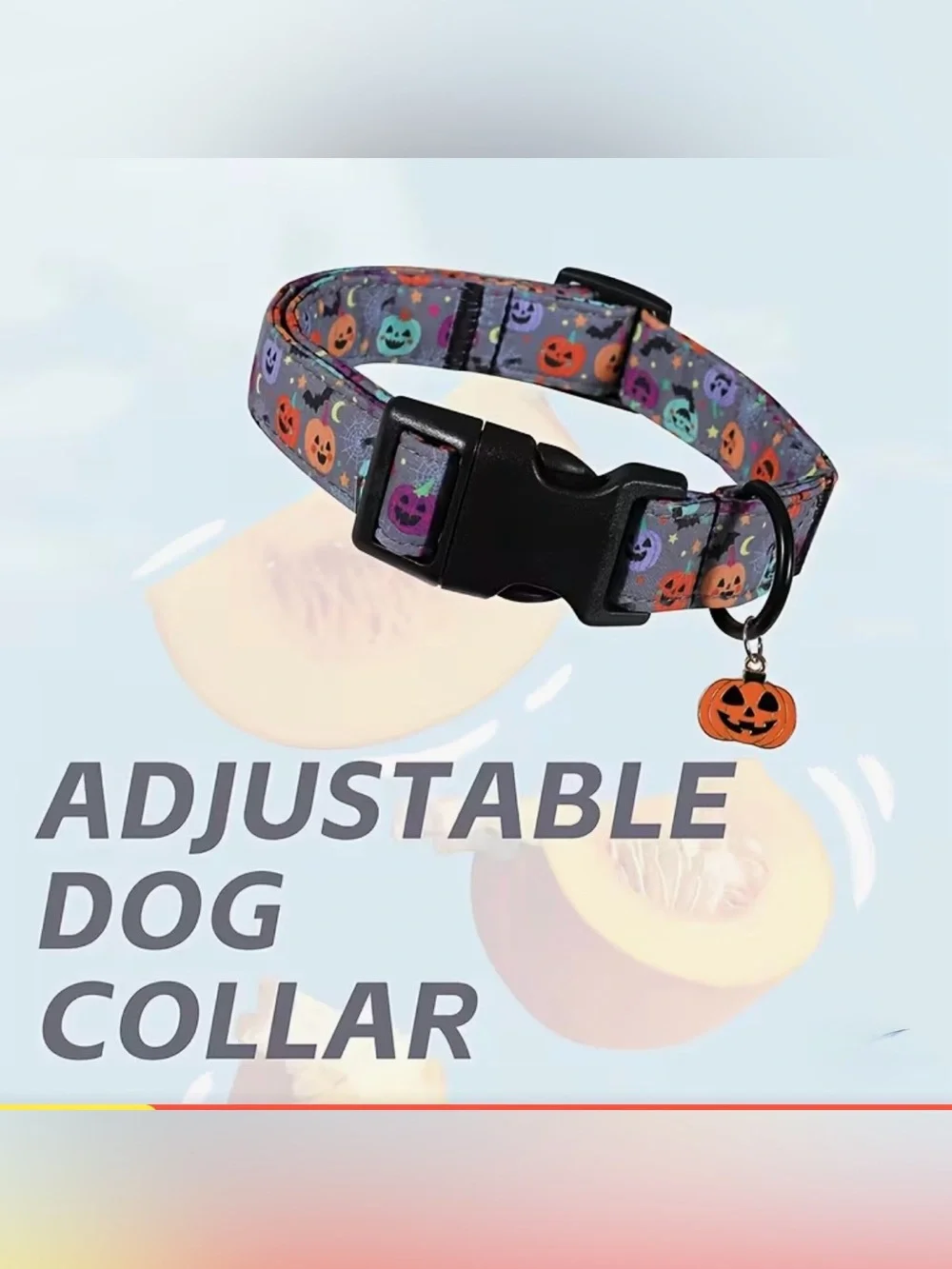 Halloween Pumpkin Dog Collar. Purple Pumpkin Pattern w Jack-O’-Lantern Charm.🎃